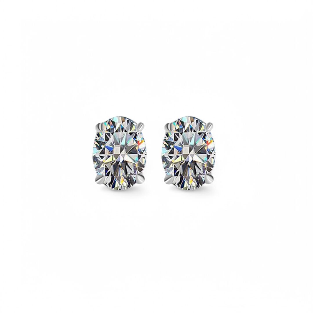 Studs Moisanitas Oval Plata 925 - Rodio