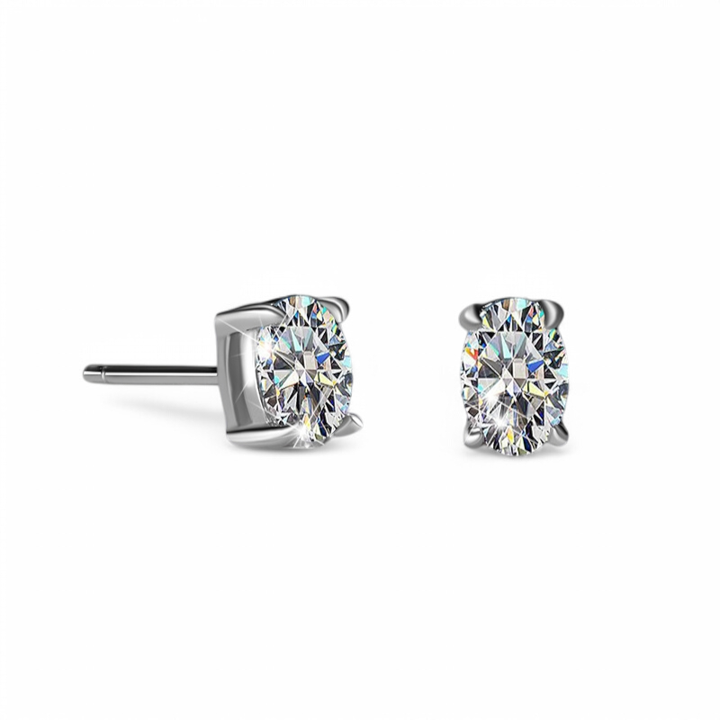Studs Moisanitas Oval Plata 925 - Rodio