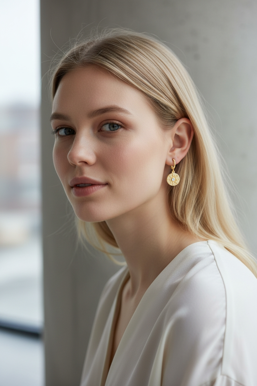 Argollas Medalla Sol Circonita - 18k