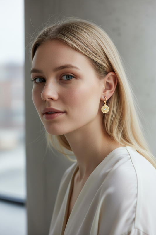 Argollas Medalla Sol Circonita - 18k