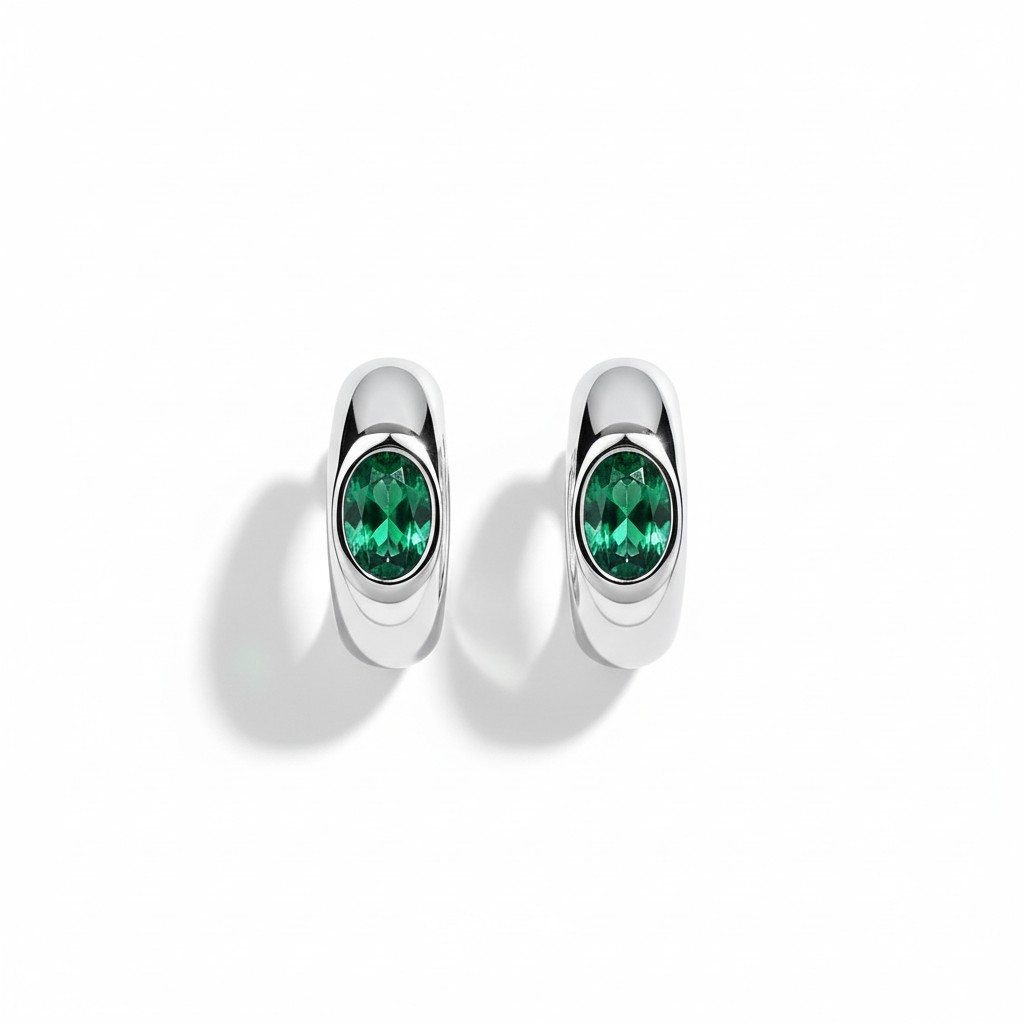 Argollas Gruesas Oval Verde – Baño de Rodio - Ámbar Joyas (foto 3)