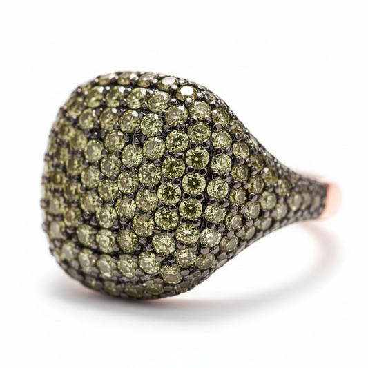 Anillo Sello Oliva Pavé – Baño de Oro 18k