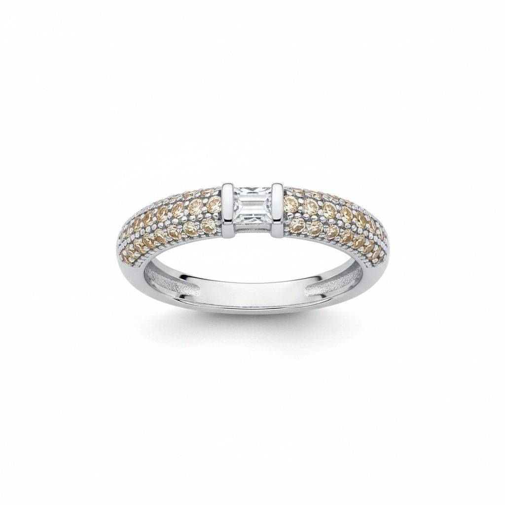 Anillo Circonitas Champagna - Rodio - Talla 12