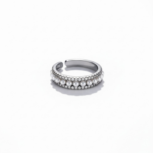 Anillo Cintillo Ajustable Perlas - Baño de Rodio