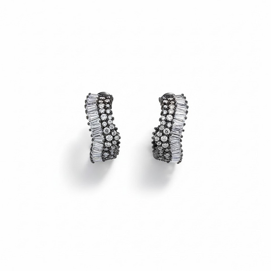 Argollas Encaje Baguette Black Rodio Negro