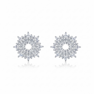 Aros Flor Cluster Pavé - Baño de Rodio