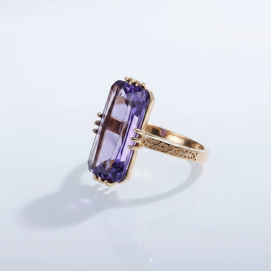 Anillo Circonita Amatista - Baño de Oro 18k