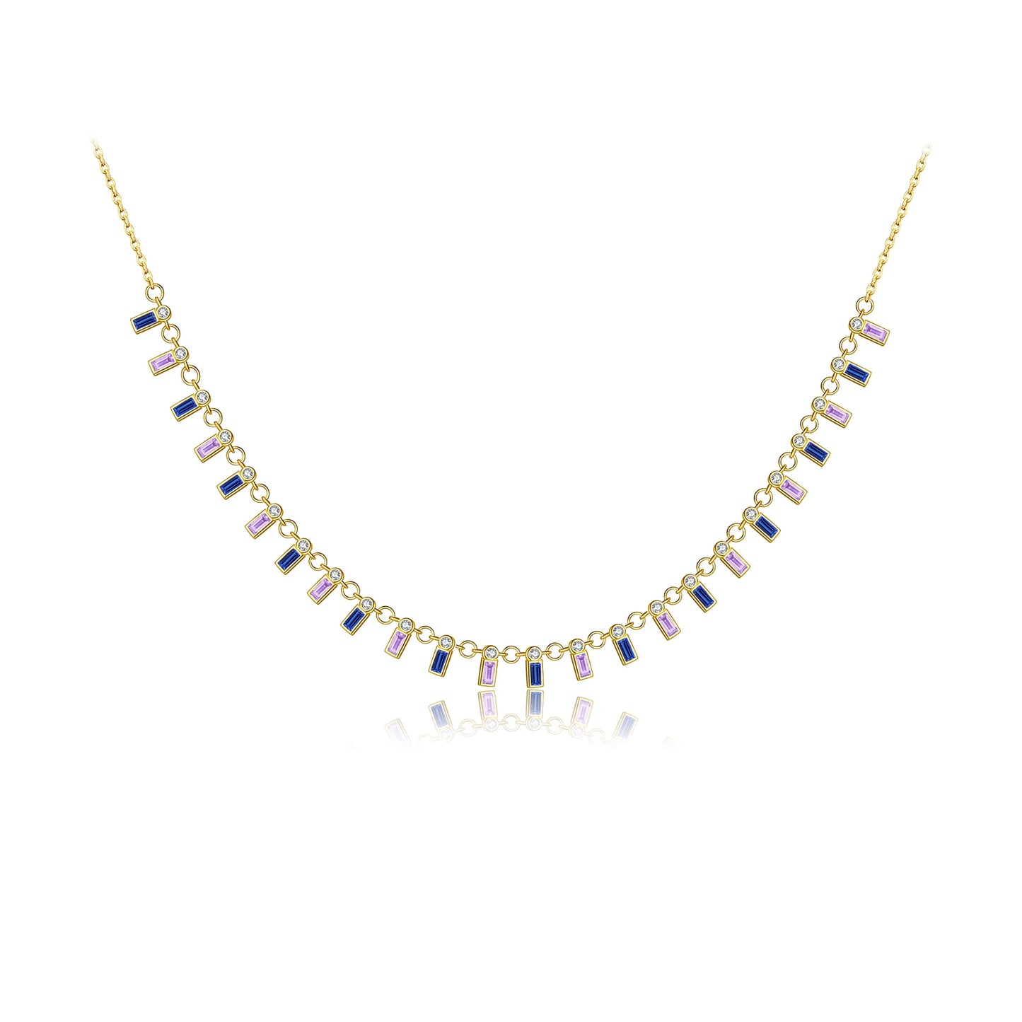 Collar Baguette Multicolor Plata 925 - Baño en Oro o Rodio *