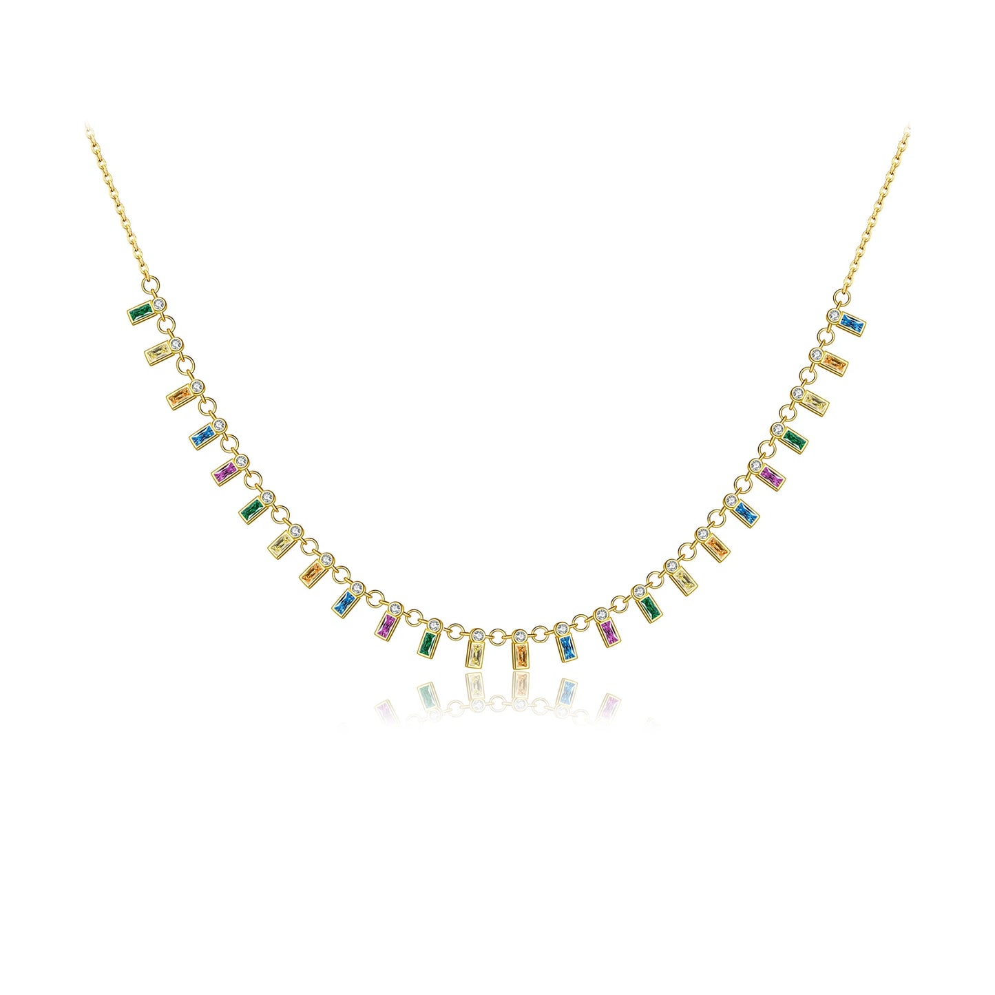 Collar Baguette Multicolor Plata 925 - Baño en Oro o Rodio *