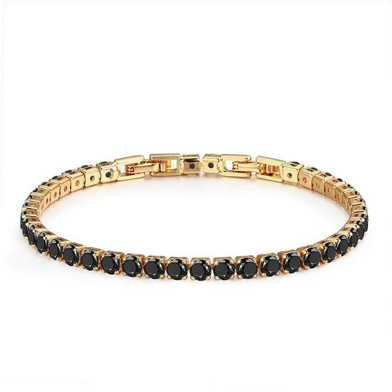 Pulsera Tennis 4mm Negro - Baño Oro