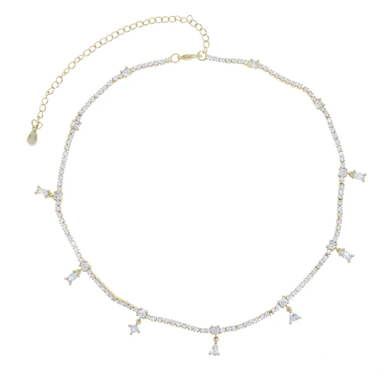 Collar Tennis con Dijes de Circonitas – Baño de Oro *
