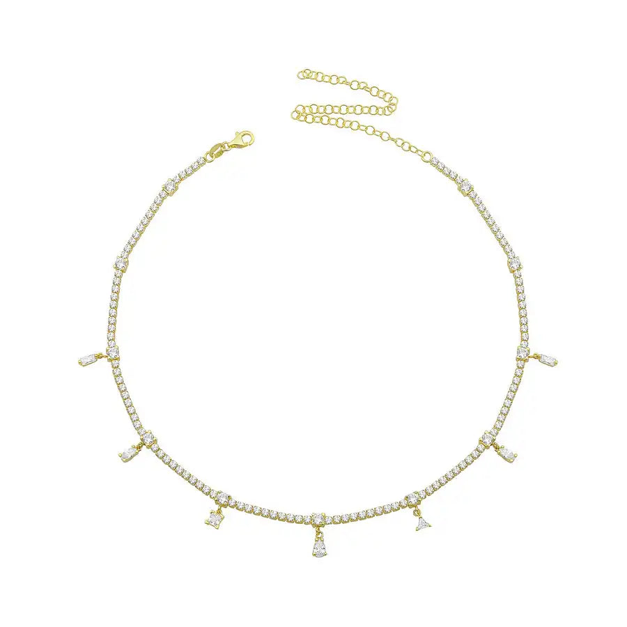 Collar Tennis con Dijes de Circonitas – Baño de Oro *