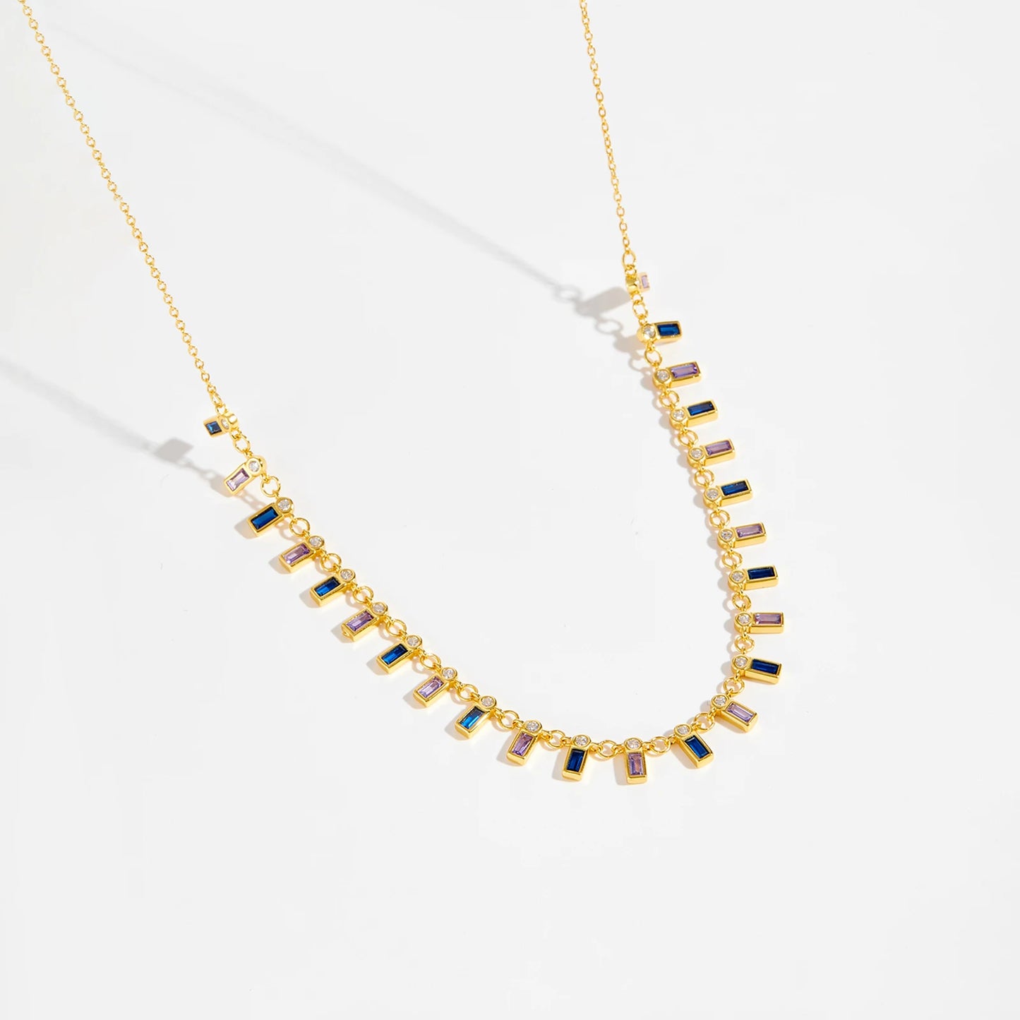 Collar Baguette Multicolor Plata 925 - Baño en Oro o Rodio *