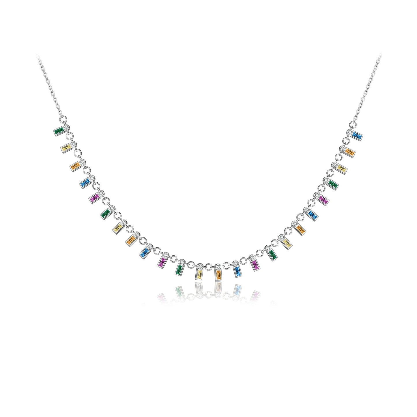 Collar Baguette Multicolor Plata 925 - Baño en Oro o Rodio *
