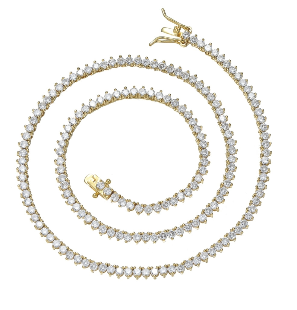 Collar Tennis Circones 2mm 3 Puntas Dorado