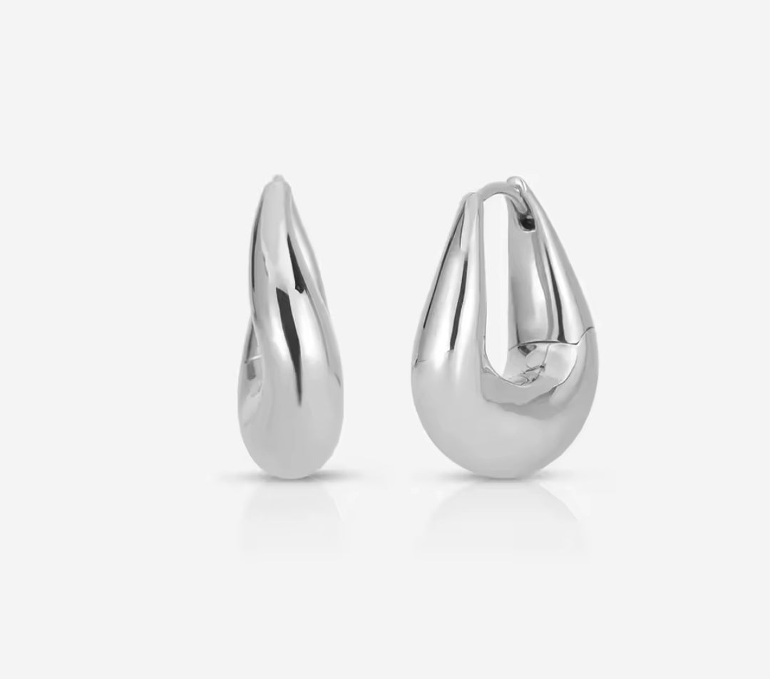 Argollas Gota Esculpida en Plata 925 - Oro 18K
