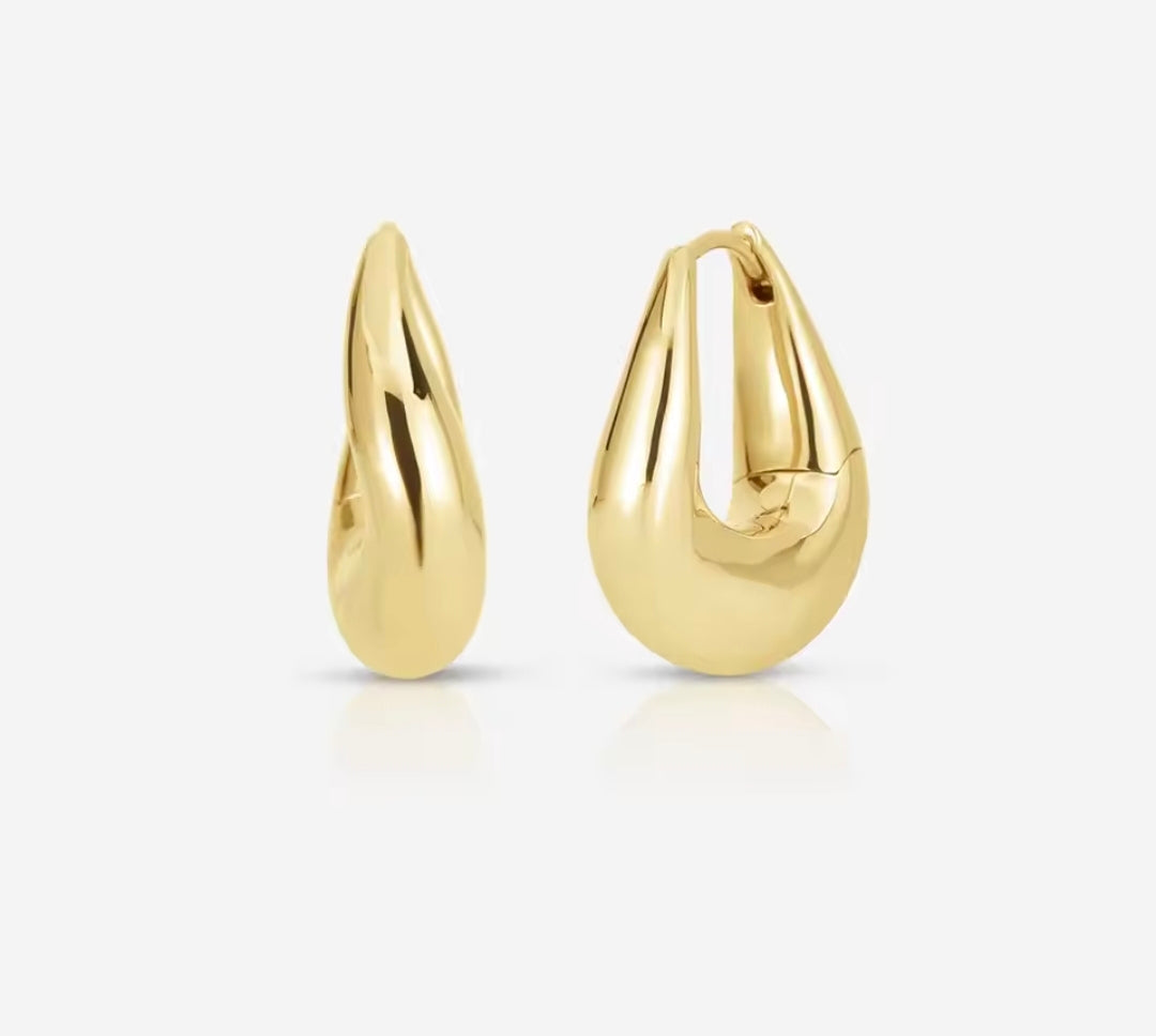 Argollas Gota Esculpida en Plata 925 - Oro 18K