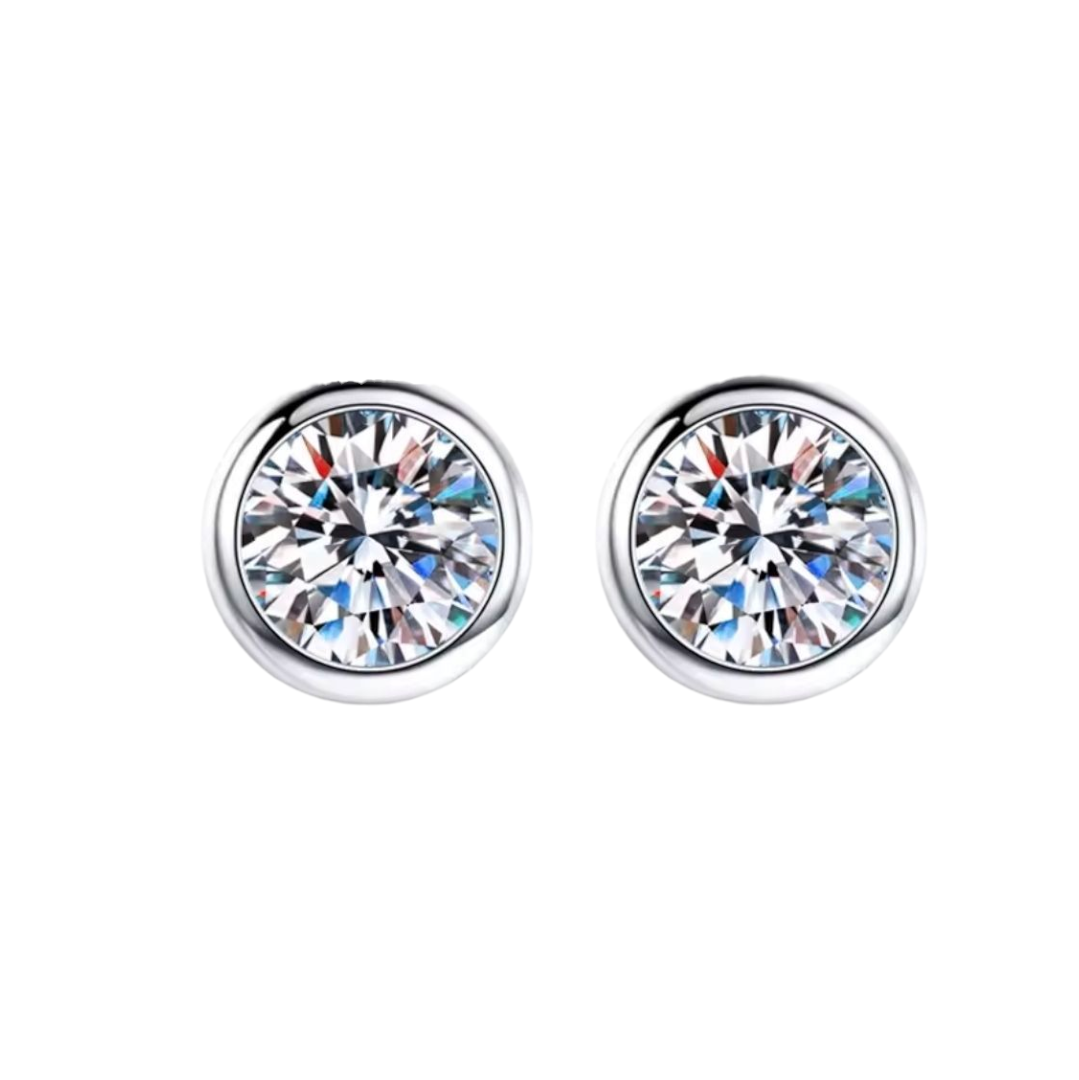 Studs Punto de Luz Bezel Moissanita 0.5ct - Plata 925