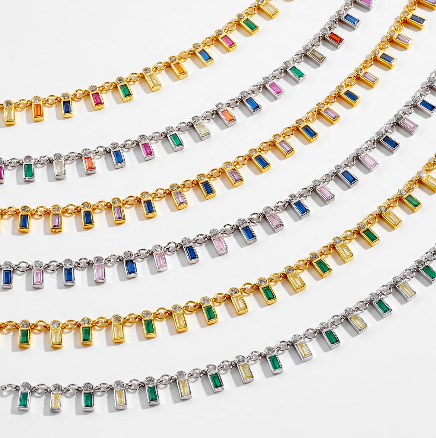 Collar Baguette Multicolor Plata 925 - Baño en Oro o Rodio *