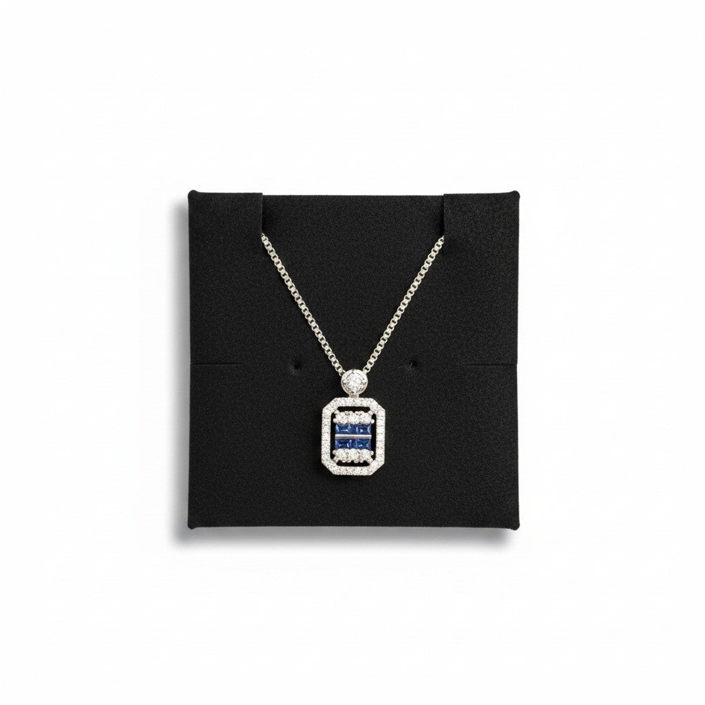 Collar Colgante Zafiro Halo Circones Baño de Plata