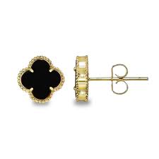 Aros Clovers Onix Natural Plata 925 - Ámbar Joyas