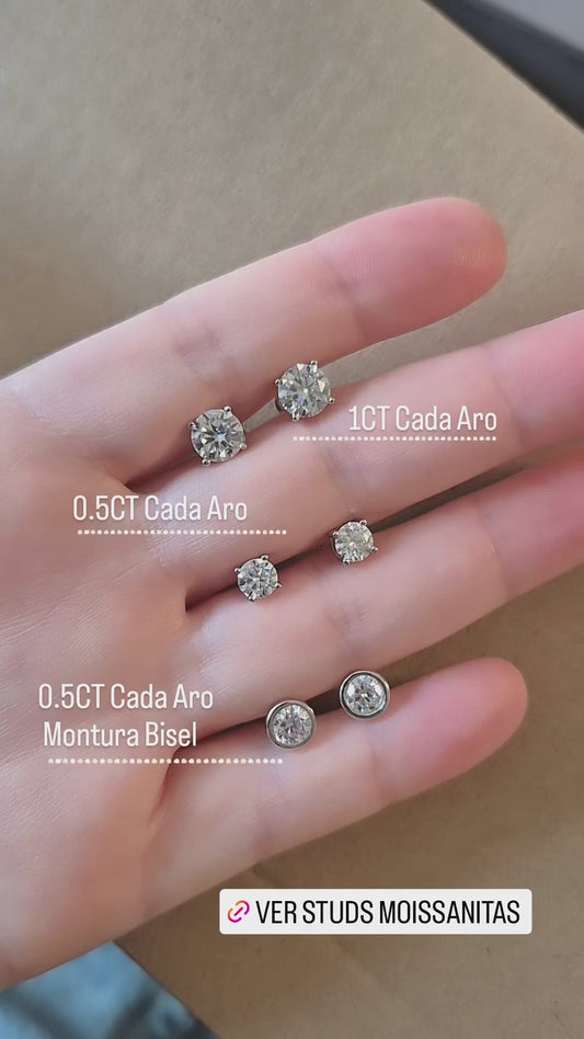 Aros Studs Moissanita 0.5ct en Plata 925 con Engaste en Grifa