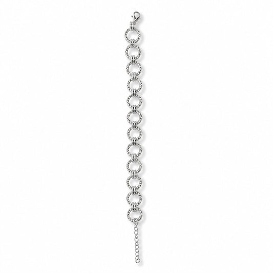 Pulsera aros redondos diamantados baño de plata 18cm extendida con extensor de 3cm