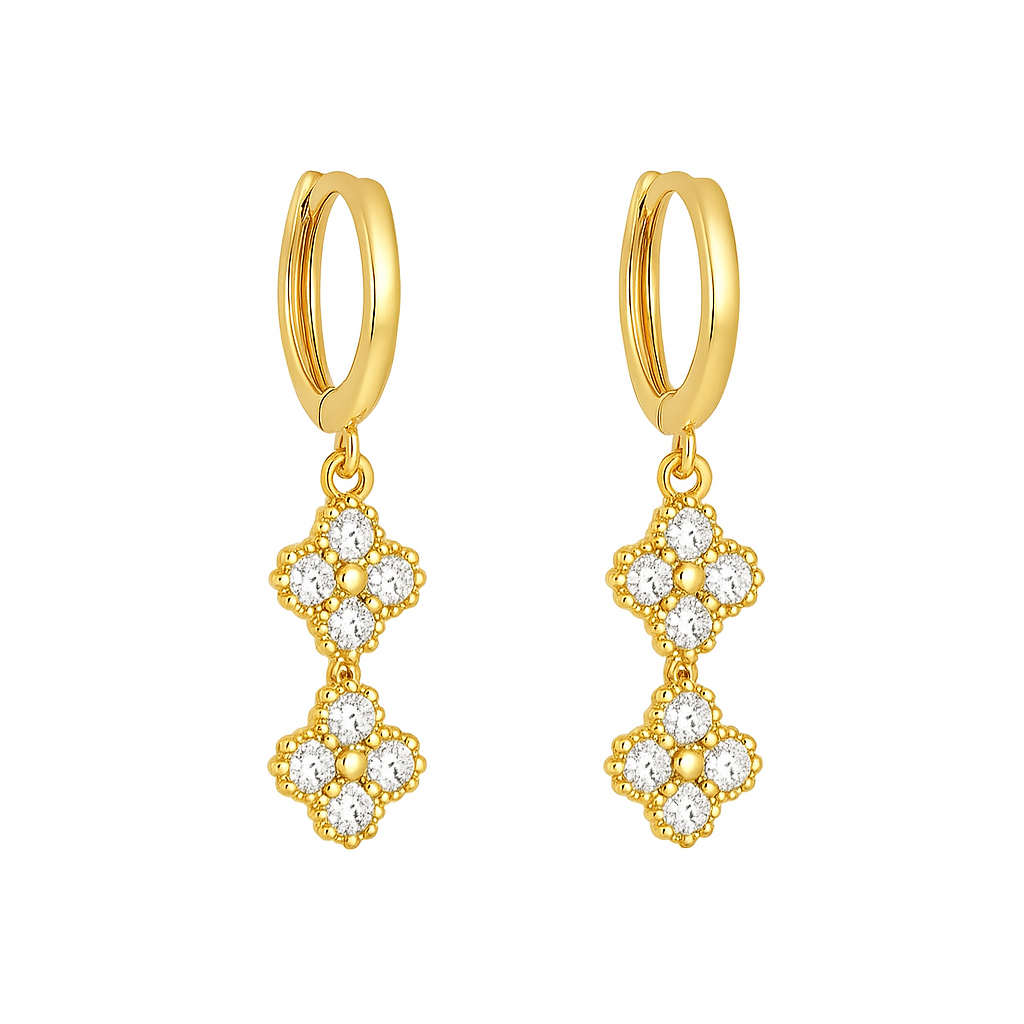 Aros Trébol Doble Mini Clovers Dorado