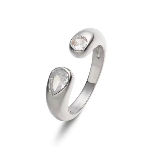 Anillo Ajustable Toi & Moi Cristal Plata