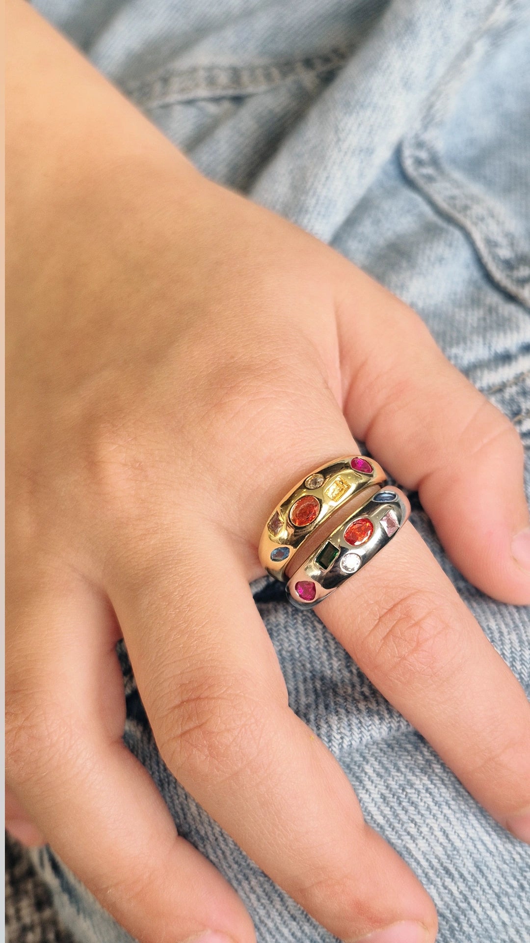 Anillo Ajustable Mix de Colores Plata 925 - Oro 18k