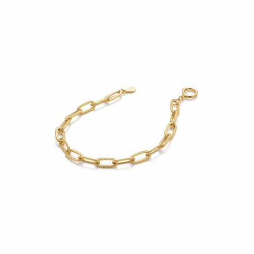 Pulsera Eslabones Alargados Diamantados – Baño de Oro 18k
