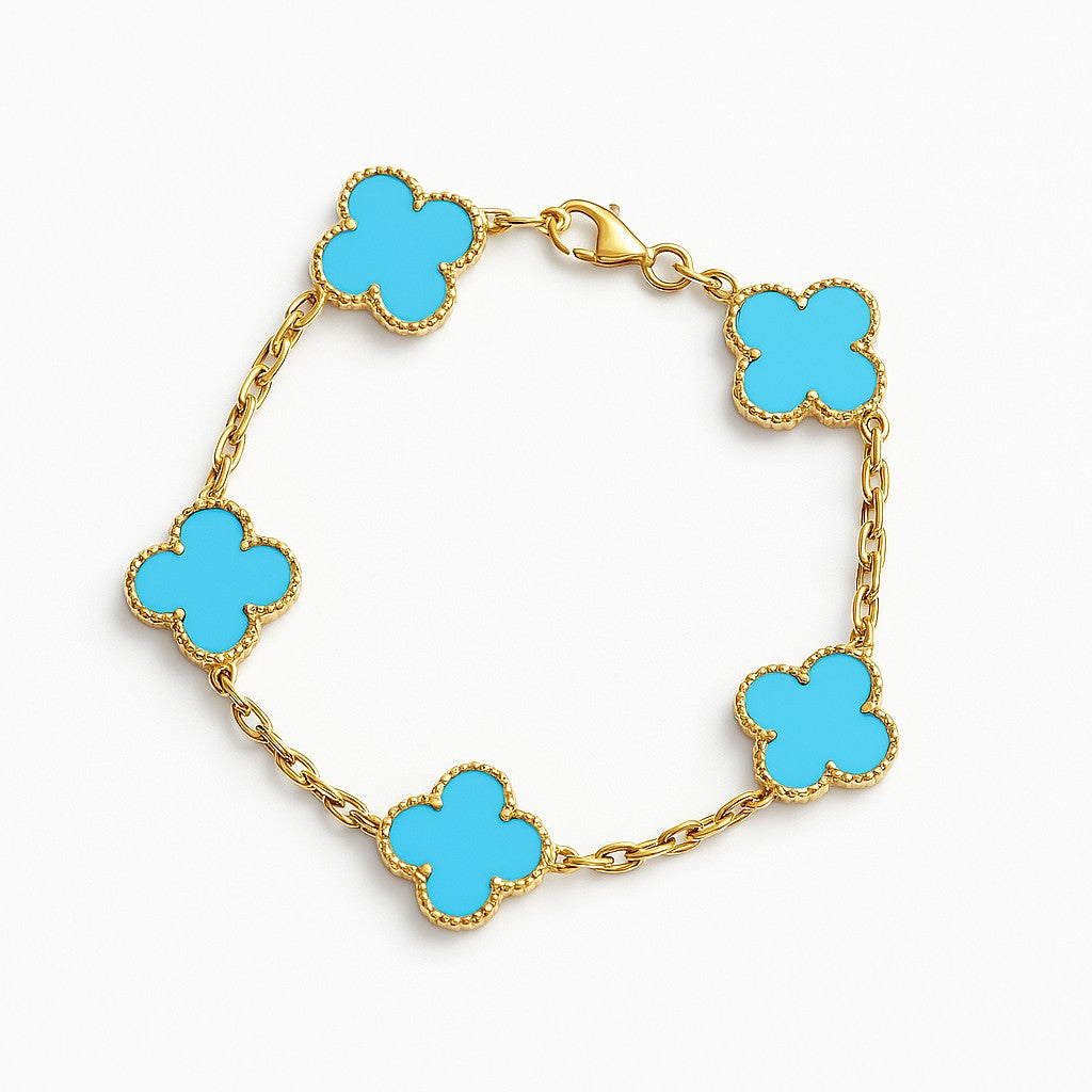 Pulsera Clover Trébol Turquesa Dorado