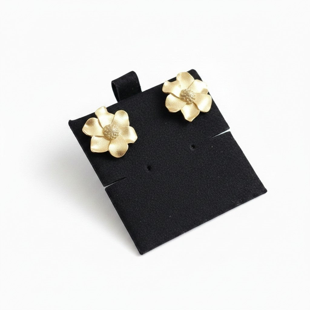 Aros Flor Textura Satinada - Baño de Oro 18k
