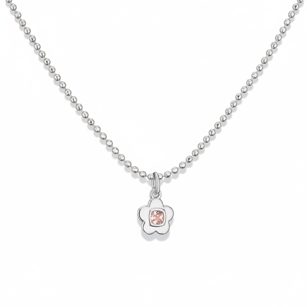 Collar Flor Cristal Rosa – Baño de Plata - Ámbar Joyas