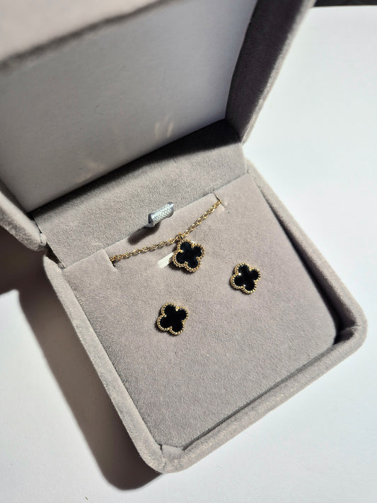 Aros Sweet Clovers Onix Trébol Dorado