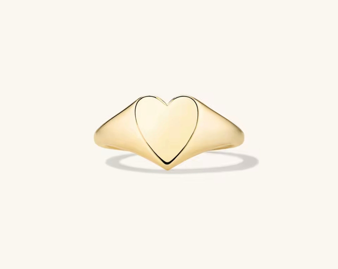 Anillo Sello Corazon Plata 925 - Oro 18k