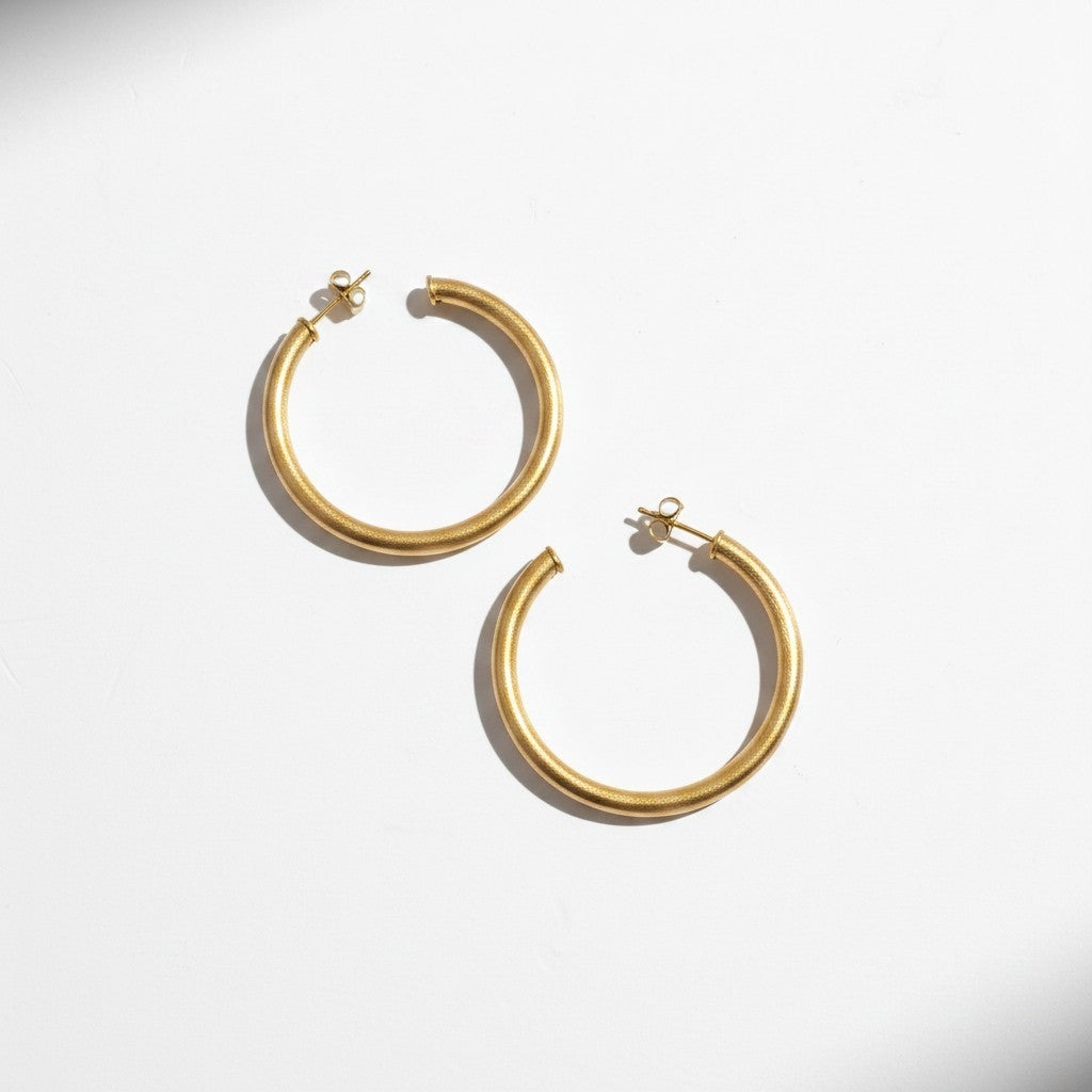 Aros Argolla Satinada Tubular XL - Baño de Oro 18k