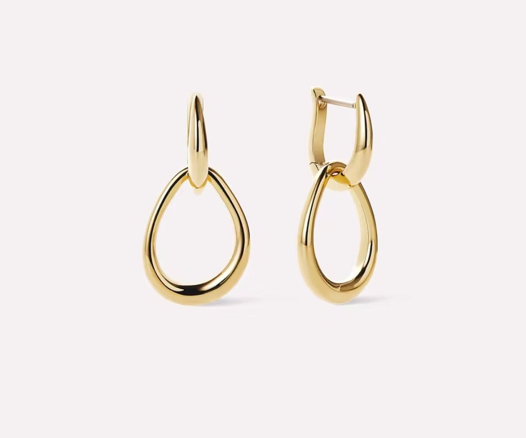 Aros Teardrop Bicolor Plata 925 - Oro 18K