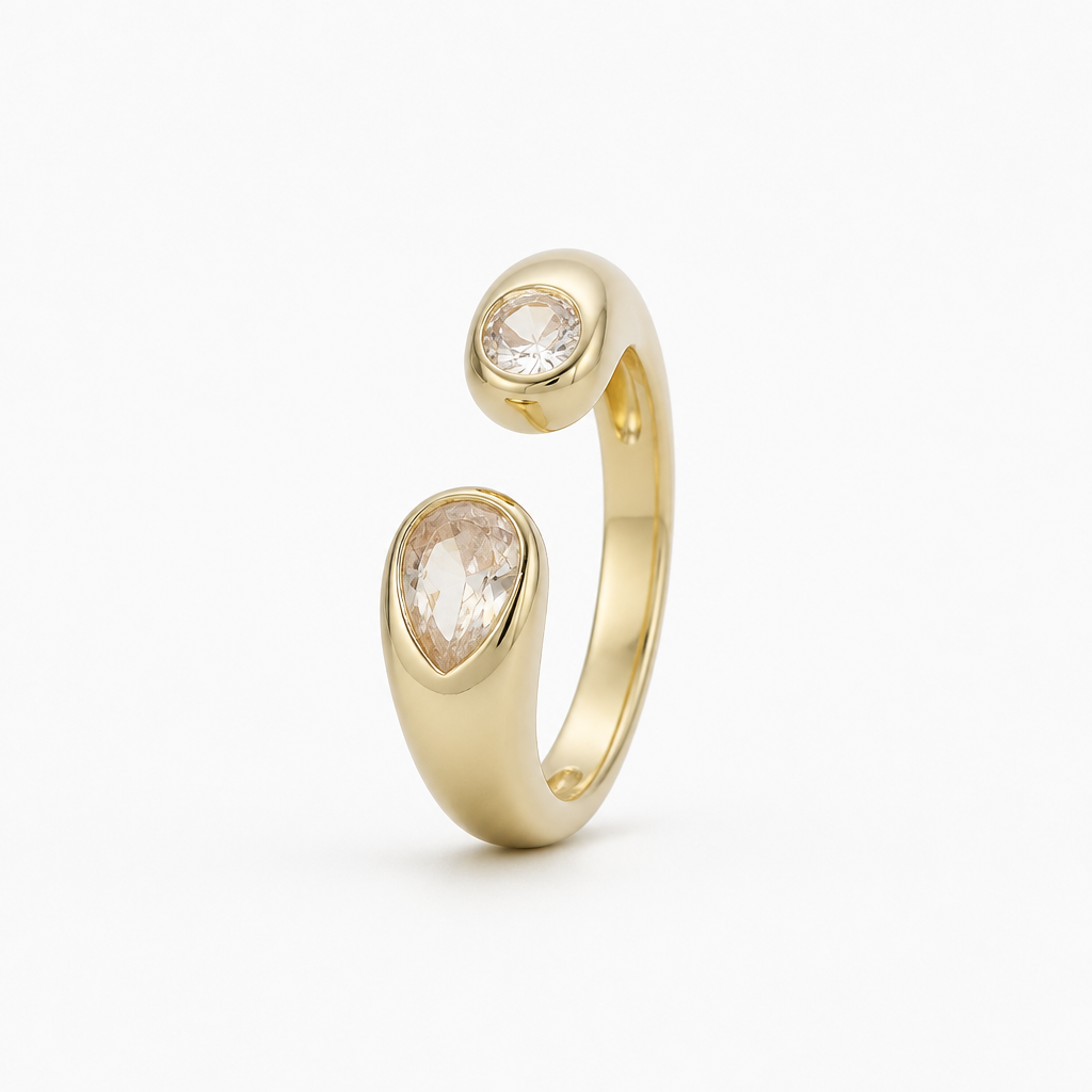 Anillo Ajustable Toi & Moi Cristal Oro