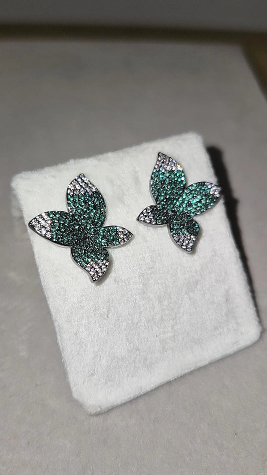 Aros Mariposa Esmeralda - Baño de Rodio Negro
