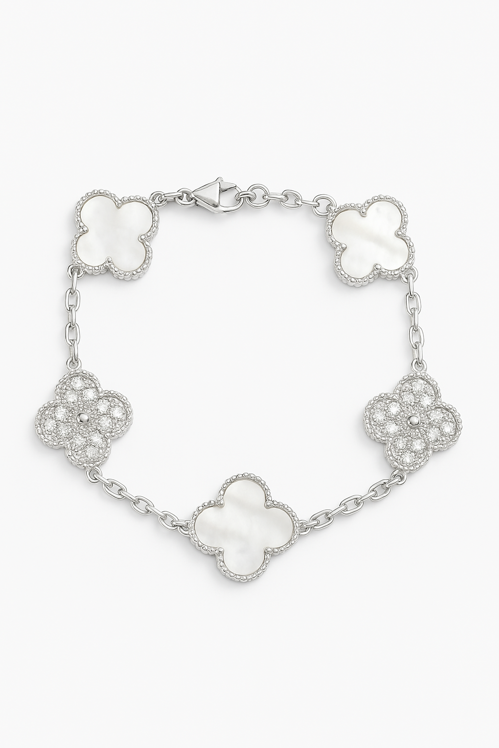 Pulsera Clovers Nácar Circones Trébol Plateado