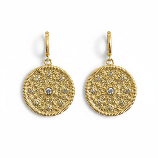 Aros Colgantes Disco Circones – Baño de Oro 18k