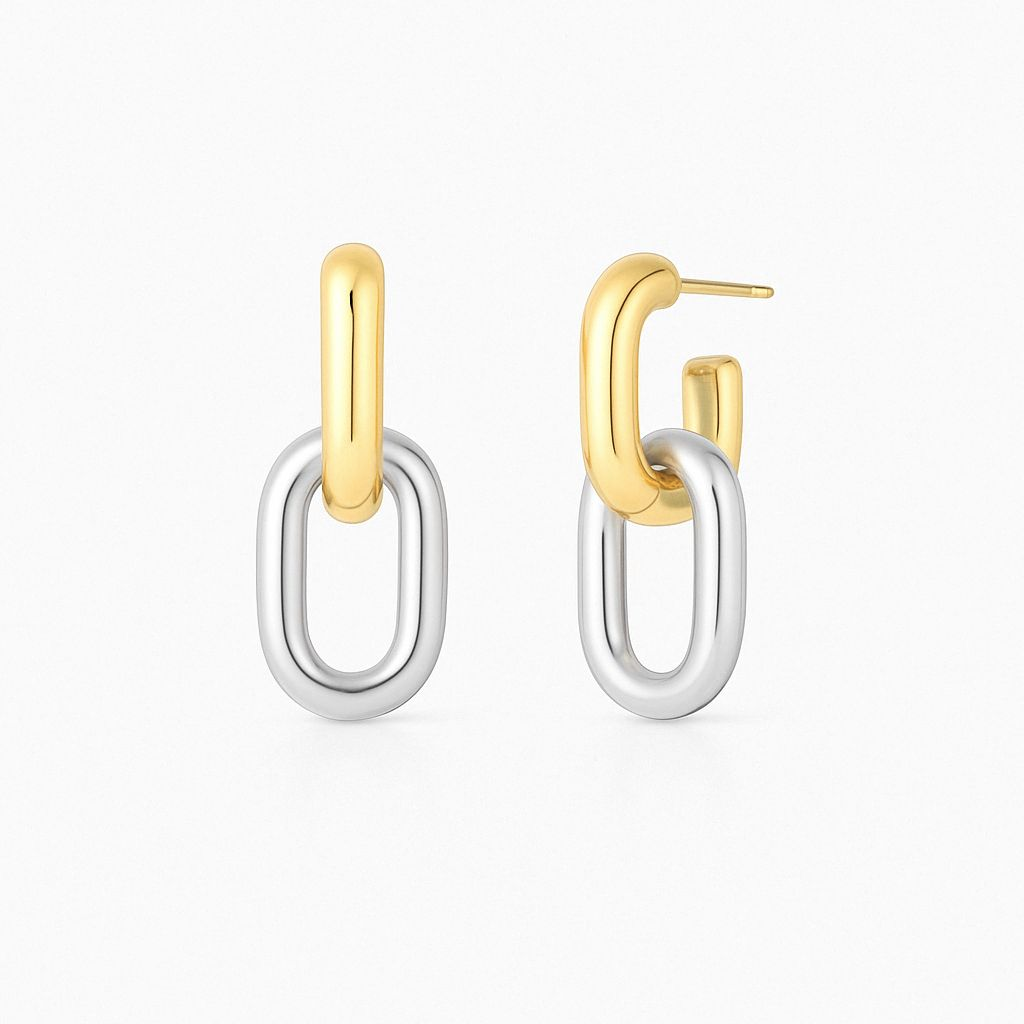 Aros Eslabones Dos Tonos Plata 925 – Oro 18k/Rodio