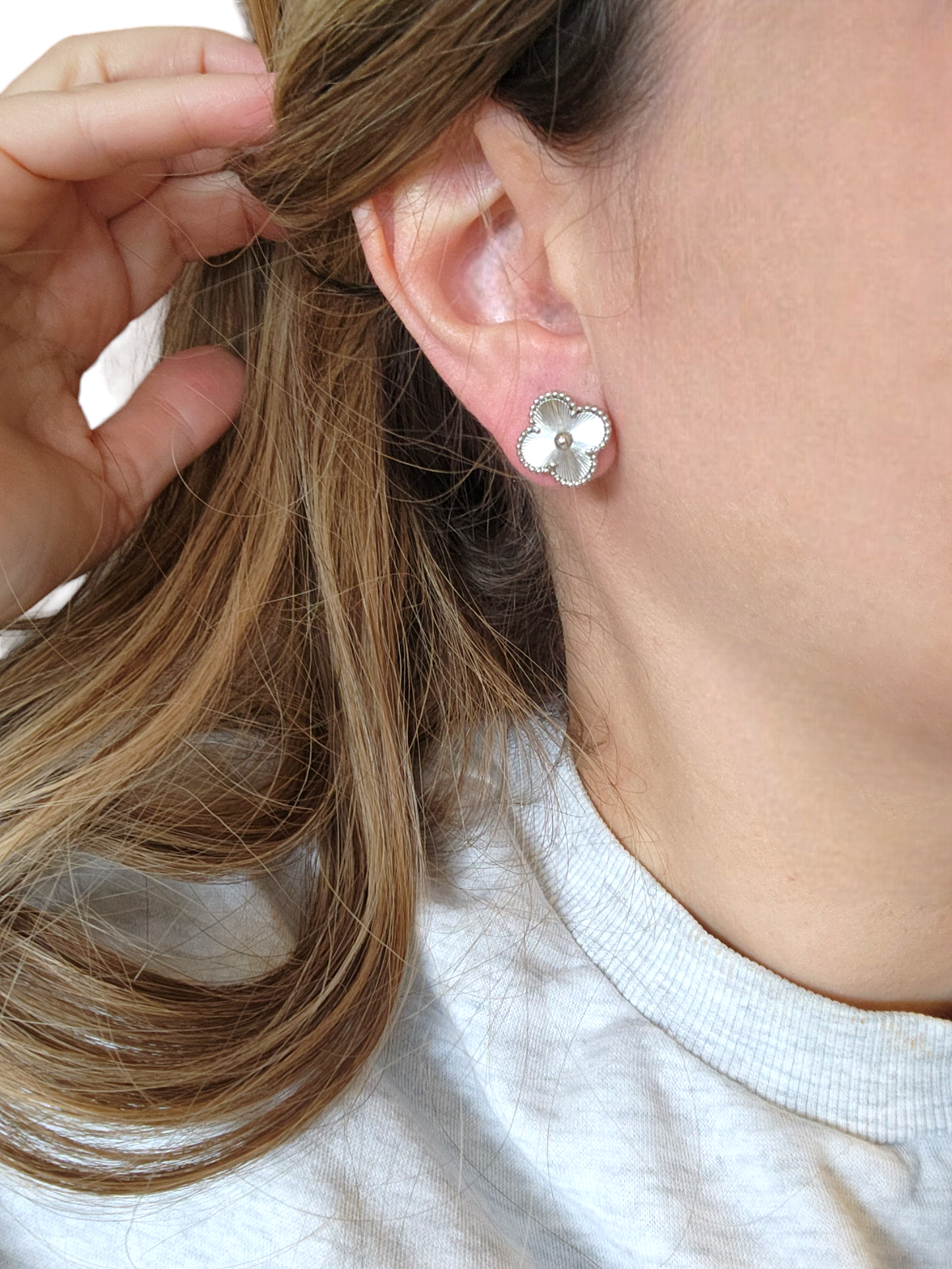 Aros Clovers Laser Trébol Plateado