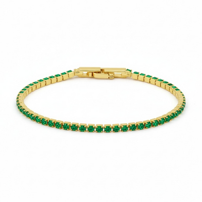 Pulsera Tennis 2mm Verde – Baño de Oro 18k
