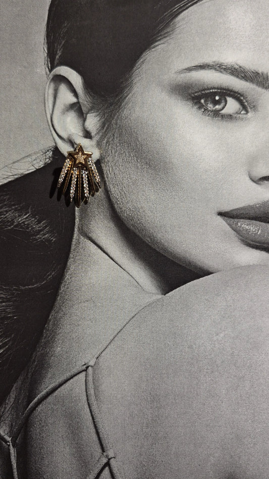 Aros Estrella Fugaz Bicolor – Baño de Oro 18k y Rodio con Circones