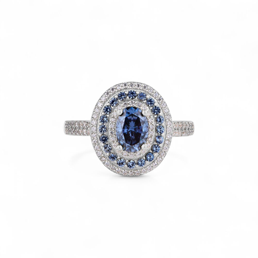 Anillo de Moissanita Azul en Plata 925 con Rodio