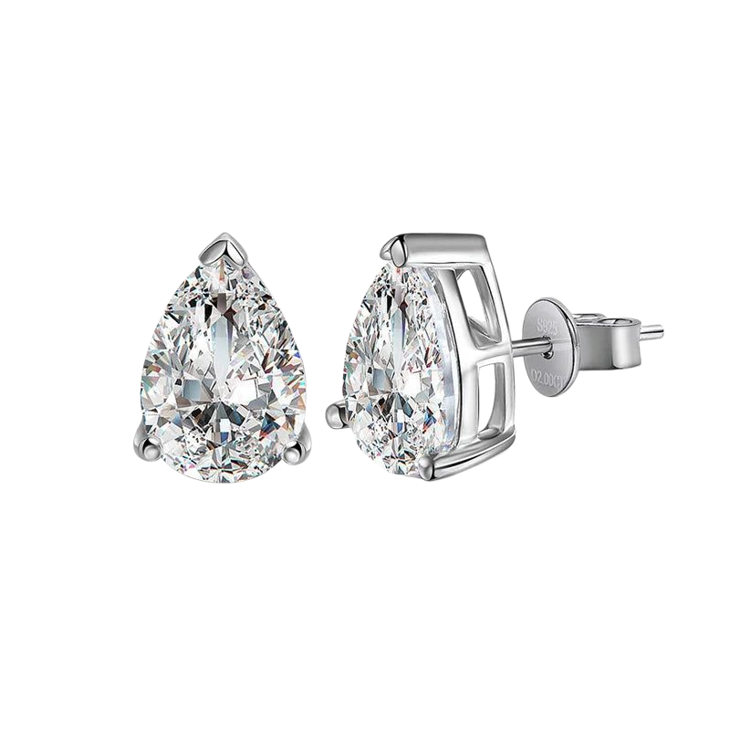 Aros Stud Pera Moissanita 2CT – Plata 925