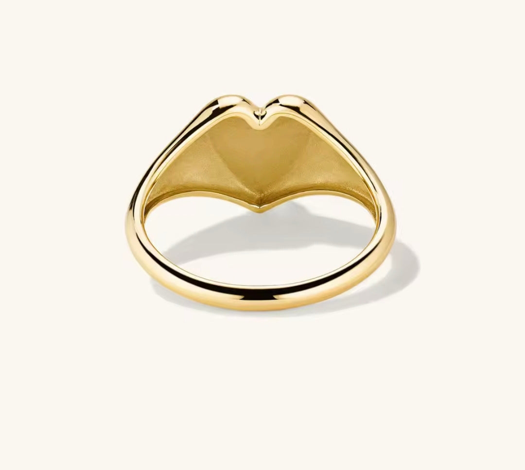 Anillo Sello Corazon Plata 925 - Oro 18k
