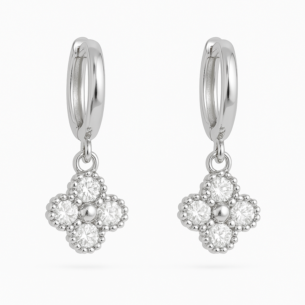 Aros Trébol Mini Plateado